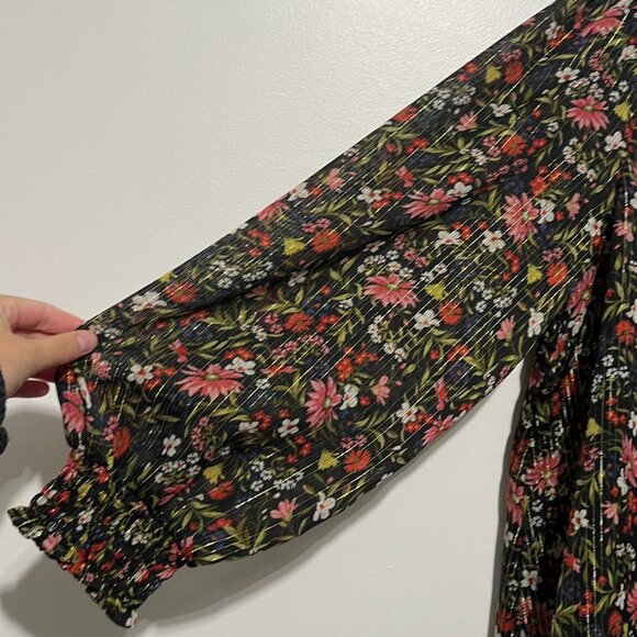 Old Navy Womens Dark Floral Peasant Top XL Metallic Balloon Sleeve Cottagecore - Picture 6 of 8